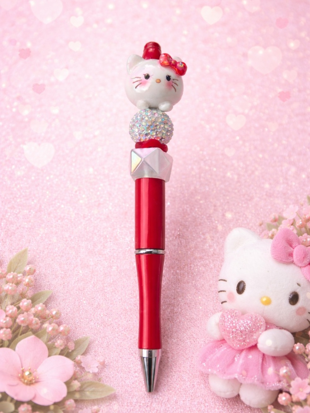 Hello Kitty Red Cat Charm Ballpoint Pen adorable black ink
